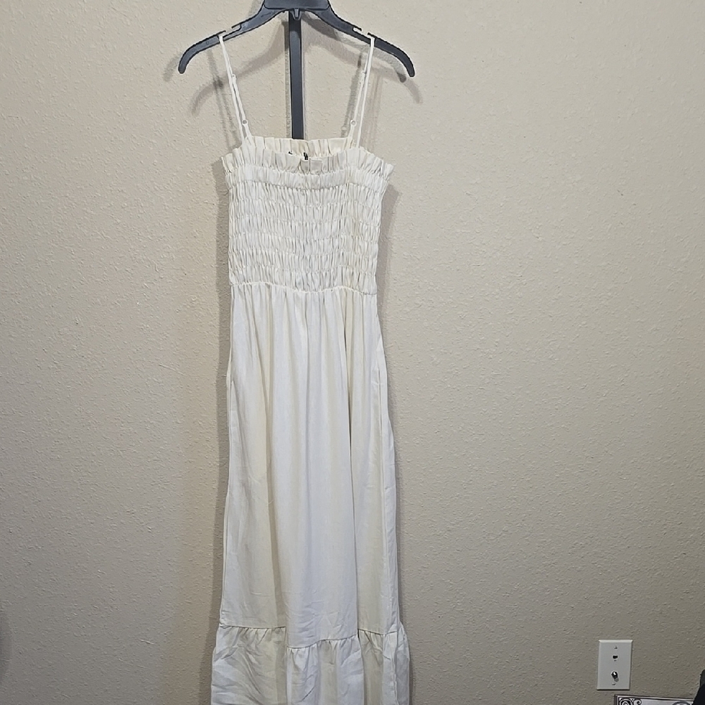 NWT Krisa Smocked Linen Blend Midi Dress In Small